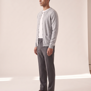 The Wendover merino button cardigan shown in side profile