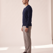The Sandringham merino V-neck jumper shown in side profile