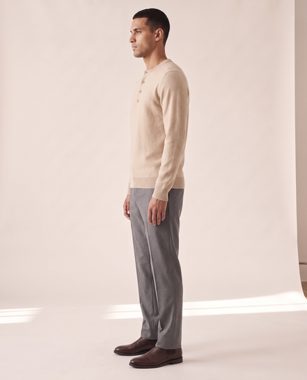The Cheltenham cashmere henley shown in side profile