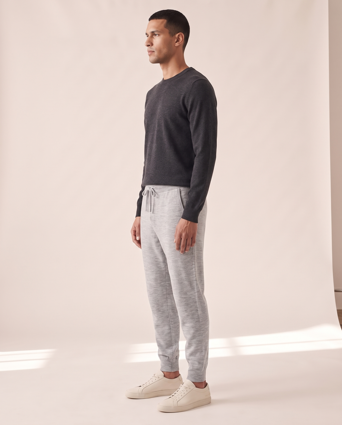 The Grafton merino joggers shown in side profile