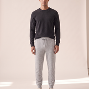 Model wearing The Grafton merino joggers, front view