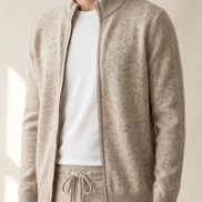 Close-up of the stand collar and drawstring waistband on The Richmond