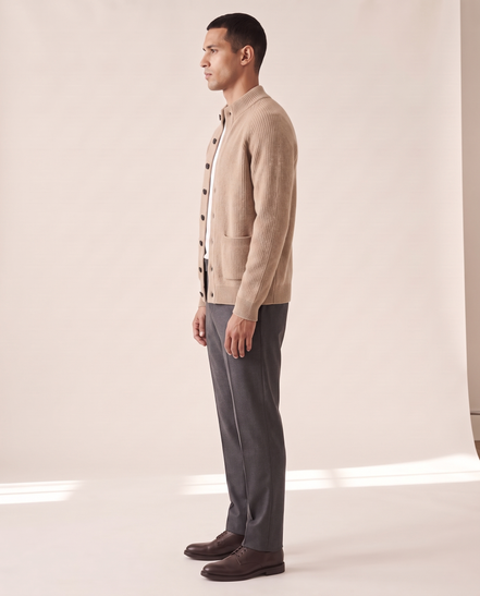 The Ledbury cashmere overshirt shown in side profile