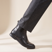 Close-up of The Albany worn, side profile showing the elastic gusset, heel and rubber sole edge