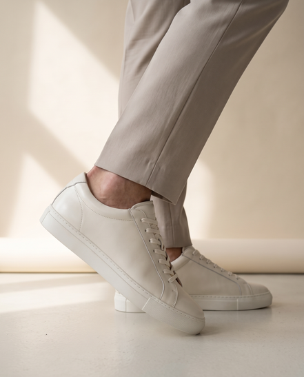 Close-up of The Stanmore worn, side profile showing the white cupsole edge and heel