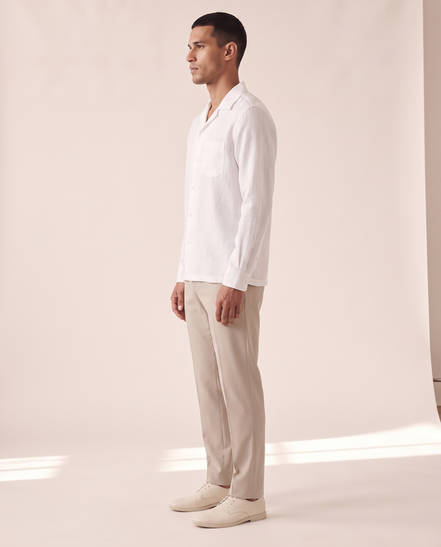 The Wilton camp-collar shirt shown in side profile