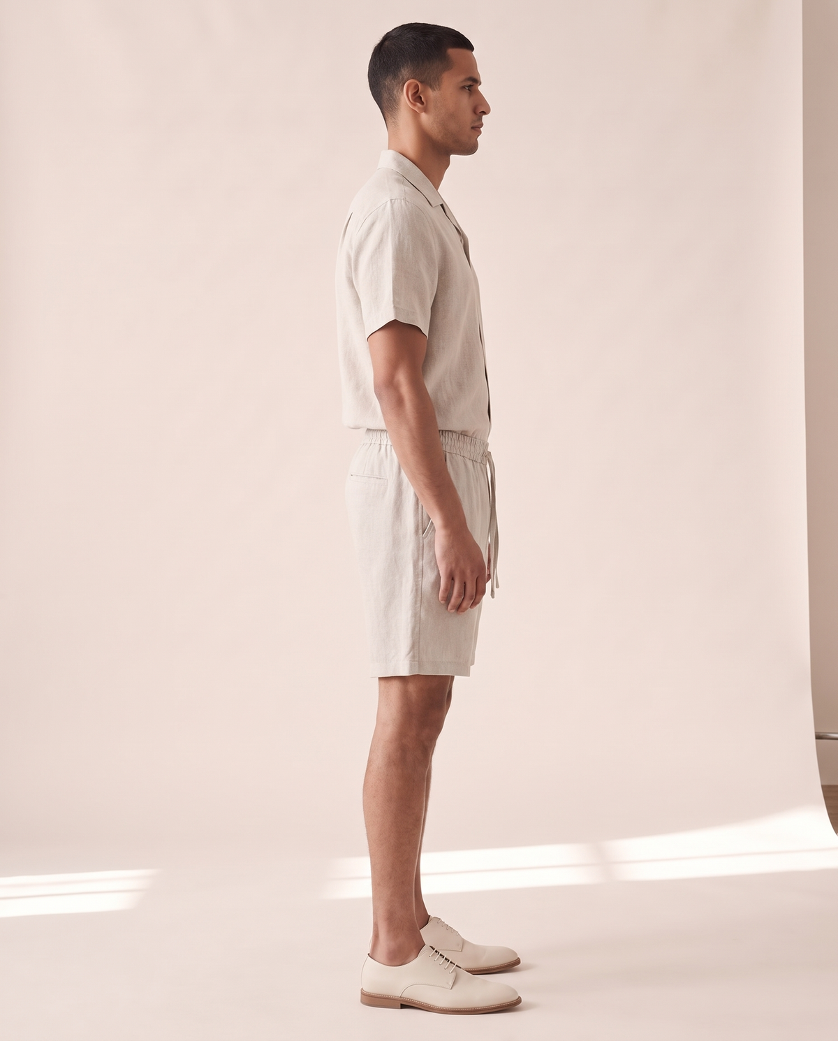 The Portland short-sleeve set shown in side profile