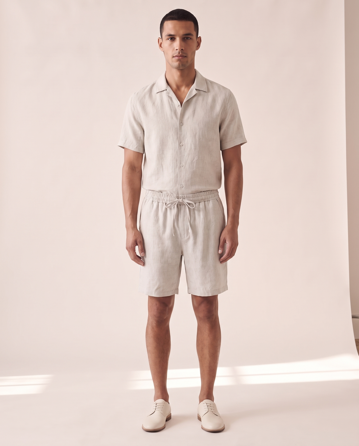 Model wearing The Portland short-sleeve set, front view