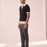 Model wearing The Marlow Textured Knit Polo, side profile