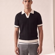 Model wearing The Marlow Textured Knit Polo, front view
