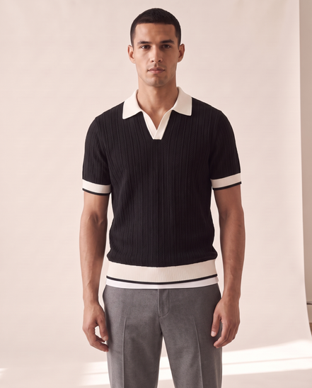 Model wearing The Marlow Textured Knit Polo, front view