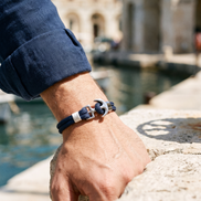 The Hythe Anchor Cord Bracelet worn by the harbour