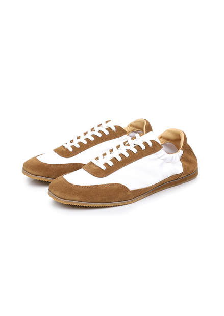 The Petersham suede panel trainer — Caramel