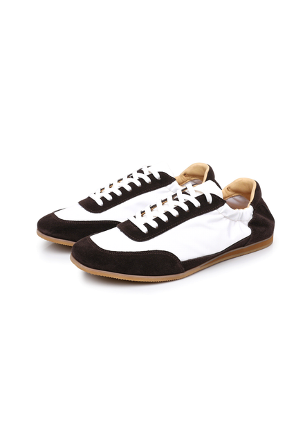 The Petersham suede panel trainer — Coffee
