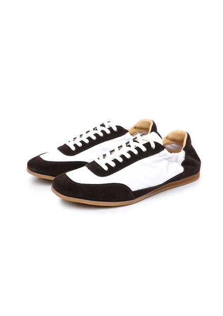 The Petersham suede panel trainer — Coffee